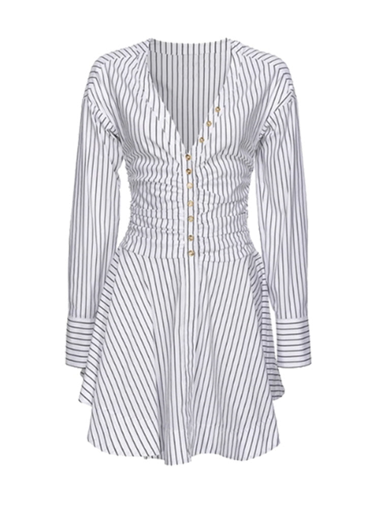 Unique V-neck waist shirt dress