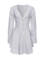 Unique V-neck waist shirt dress