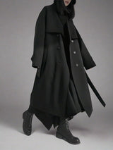 Black niche designer long quilted windbreaker coat