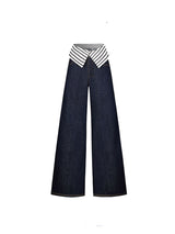 Striped Waistband Wide-Leg Denim Pants