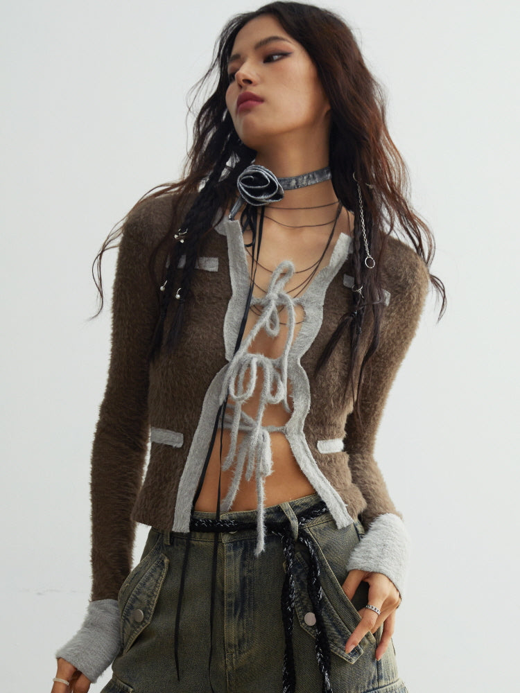 Lace-up fuzzy base Top