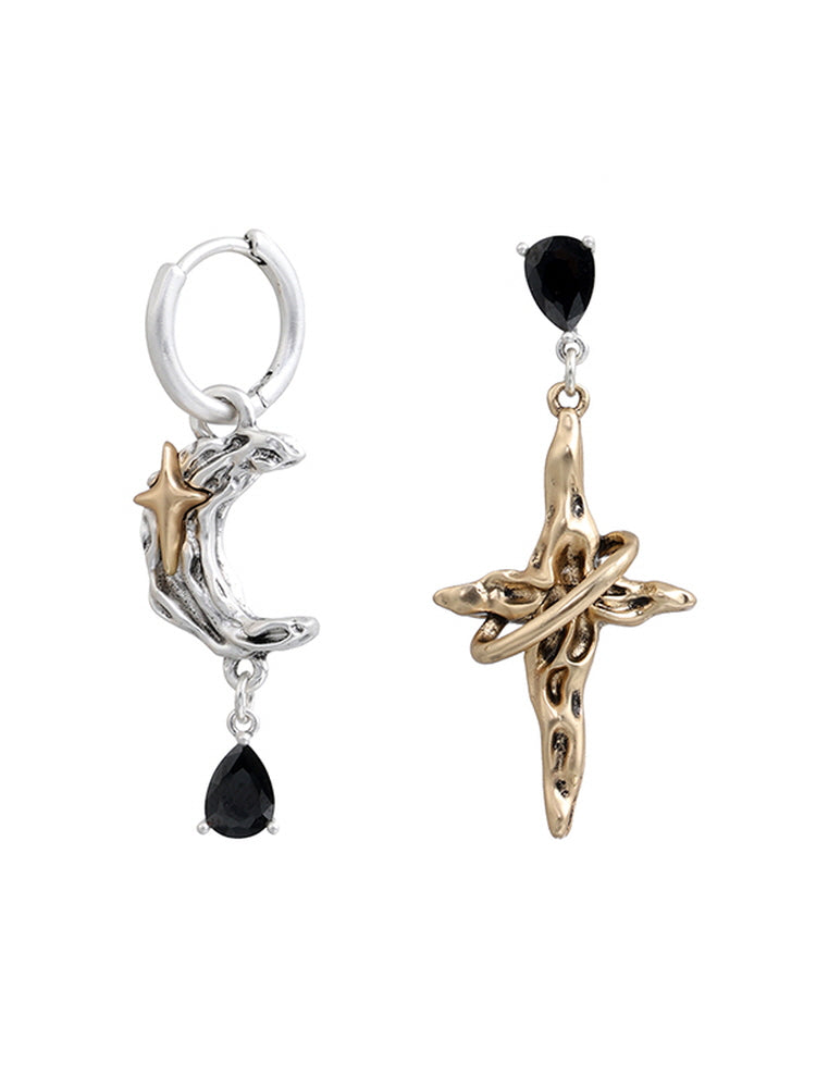 Asymmetrical star and moon earrings