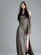 Style distressed hooded long dress