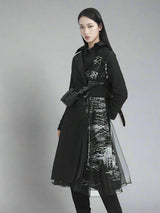 Black long trench coat with belt