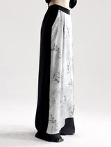 Ink printing straight-leg wide-leg pants