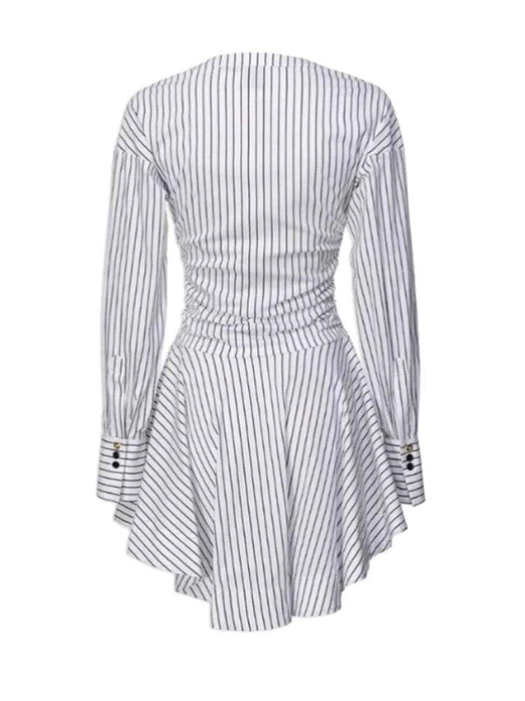 Unique V-neck waist shirt dress