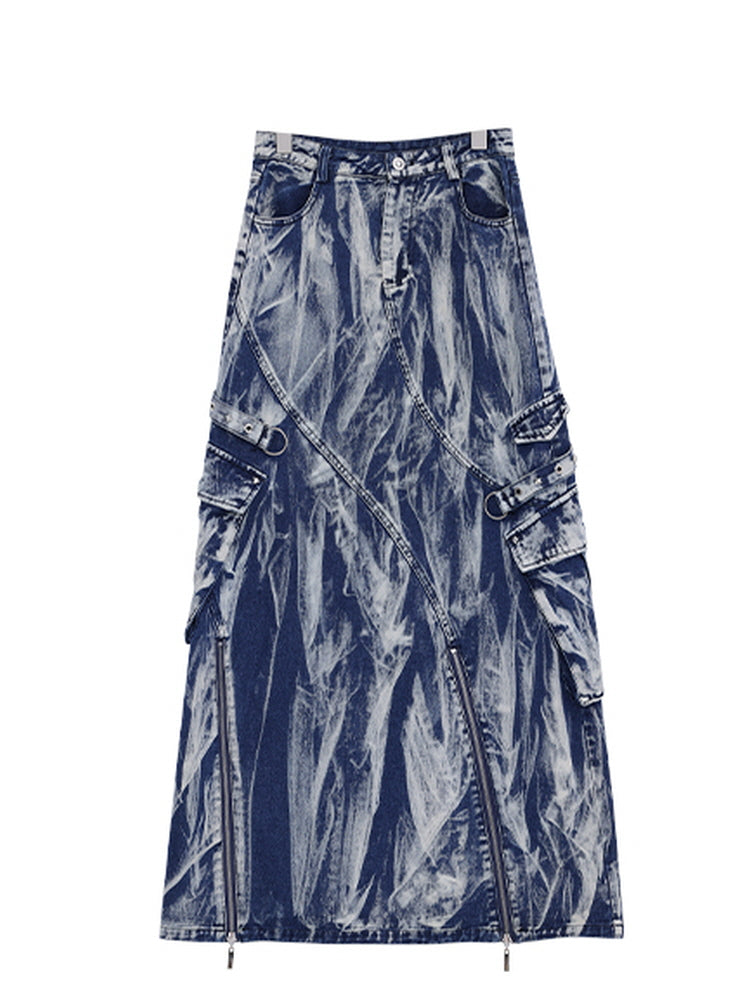 Tie-Dye Denim Skirt with Utility Pockets