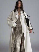 Lime white tie-up decorated trench coat