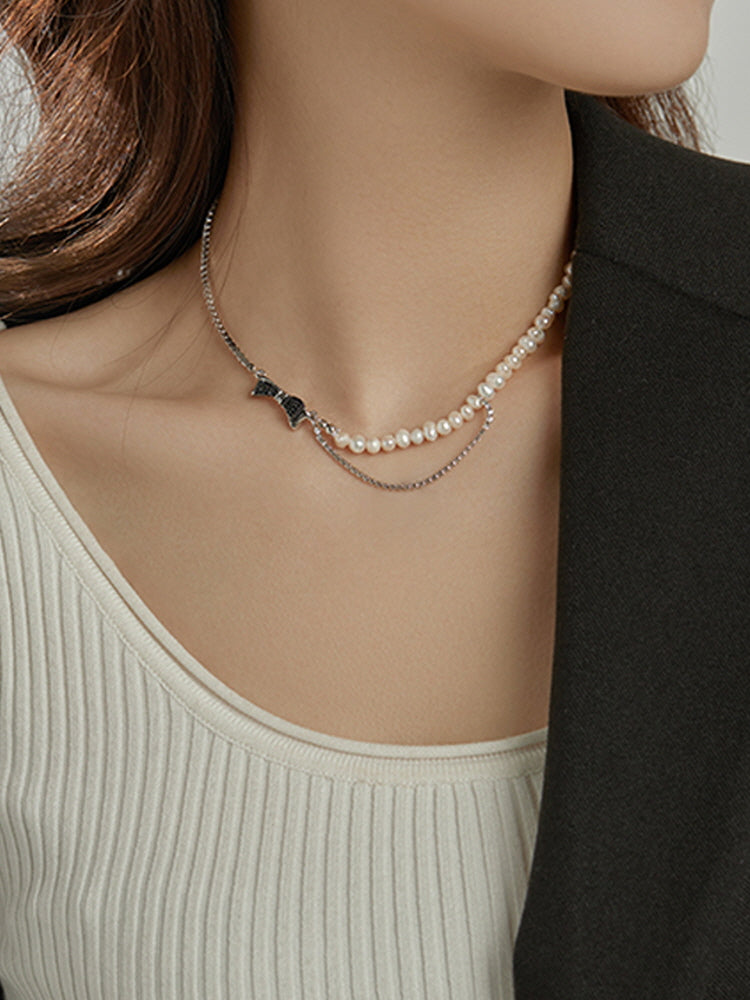 Double layer stitching pearl necklace