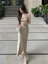 Luxury V-neck satin slip dress