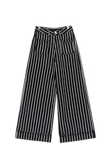 Black and white vertical stripe wide-leg jeans