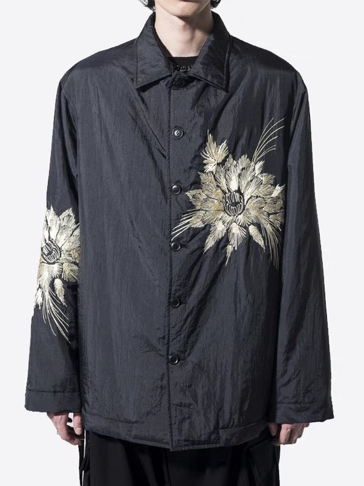 Unisex thin embroidered floral loose jacket