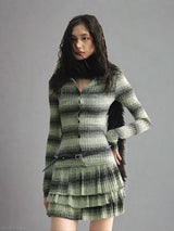 Fruit Green Striped Ruffle Knitted Dress