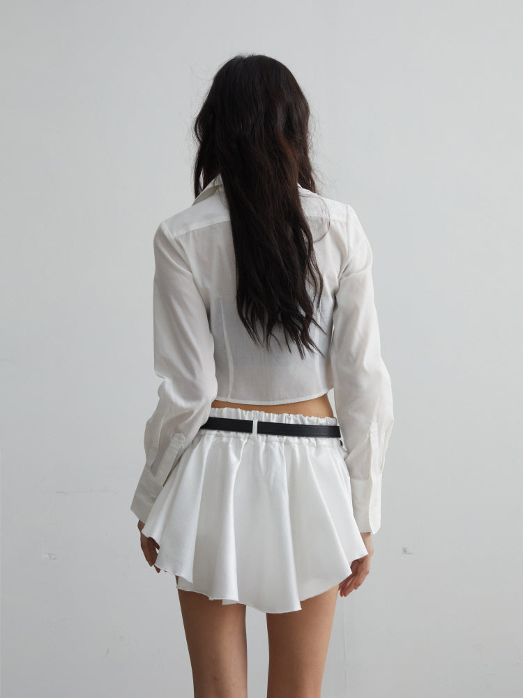 Independent design white short cotton shirt