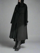 Black niche designer long quilted windbreaker coat