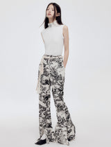 High-stretch vintage floral print flared pants