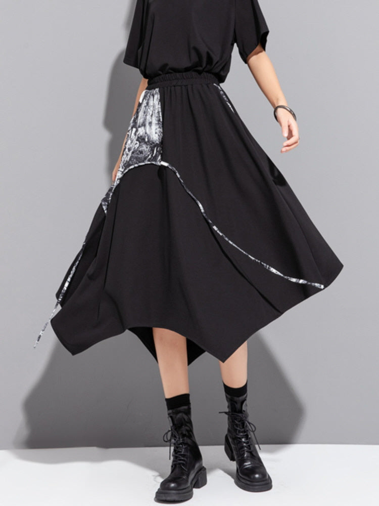 Asymmetrical stitching midi skirt