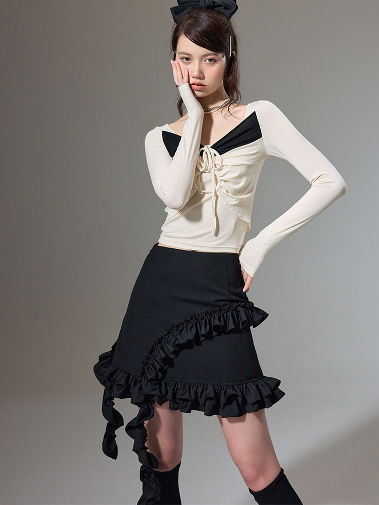 Irregular A-line ruffle skirt