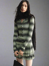 Fruit Green Striped Ruffle Knitted Dress