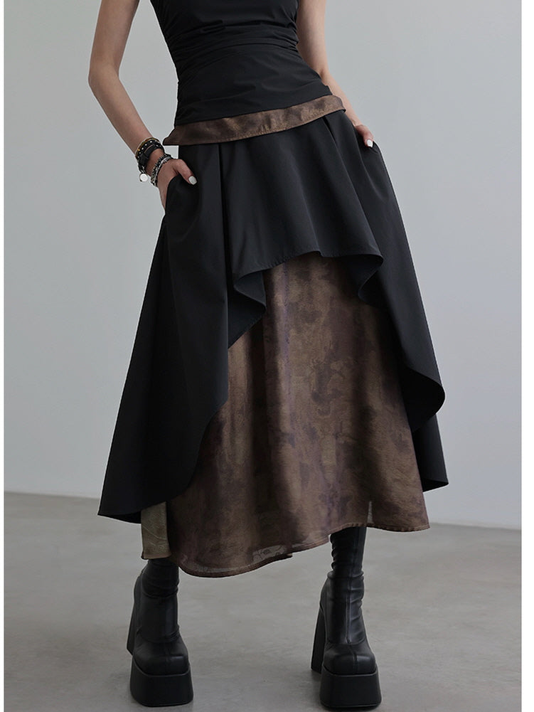 Lace-up contrasting panel skirt