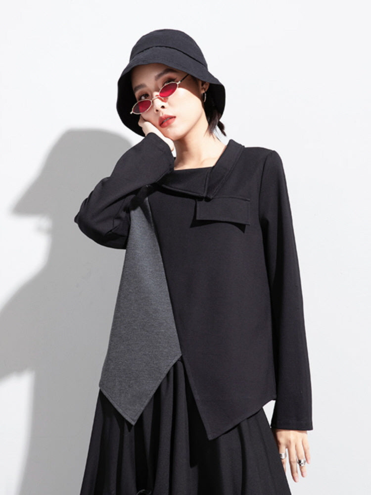 Diagonal lapel long sleeve T-shirt