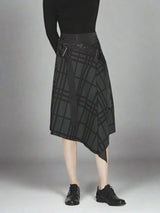 Belt panels irregular contrasting check skirt