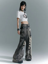 Retro washed low waist wide leg pants