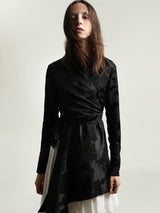 Silk satin jacquard asymmetric jacket