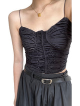 Pleated suspenders slim vest