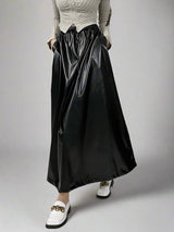 Retro PU leather umbrella skirt