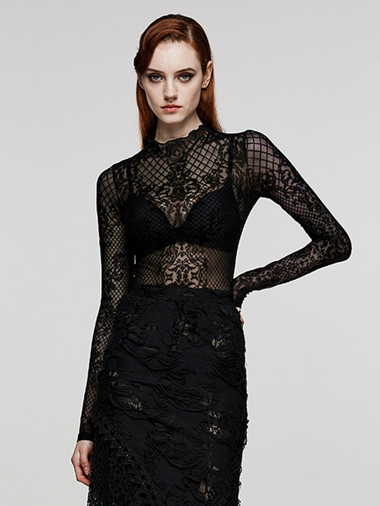 Cut-out see-through goth simple shirt