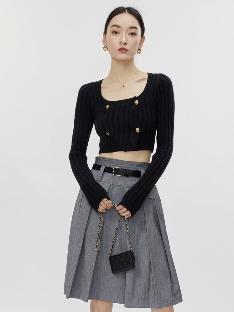 Wool_niche design high waist square neck knit top