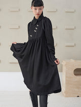 Irregular design black long sleeve dress