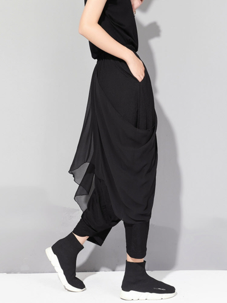 Irregular stitching double-layer chiffon culottes