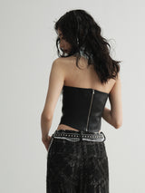 Fur splicing punk PU leather bandeau