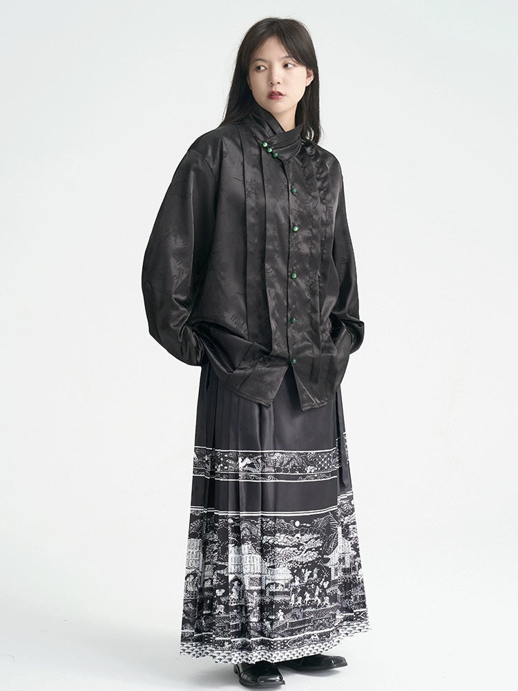 Chinese satin chic pleated loose Jacket