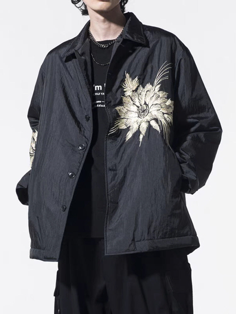 Unisex thin embroidered floral loose jacket