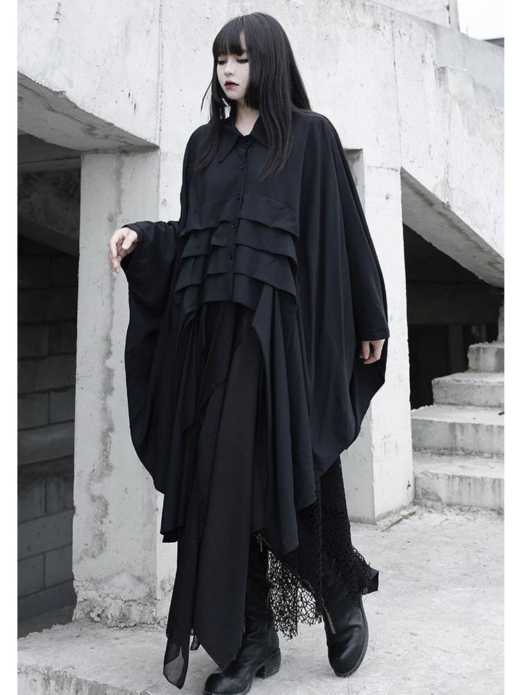 Dark niche versatile irregular design bat-sleeved shirt