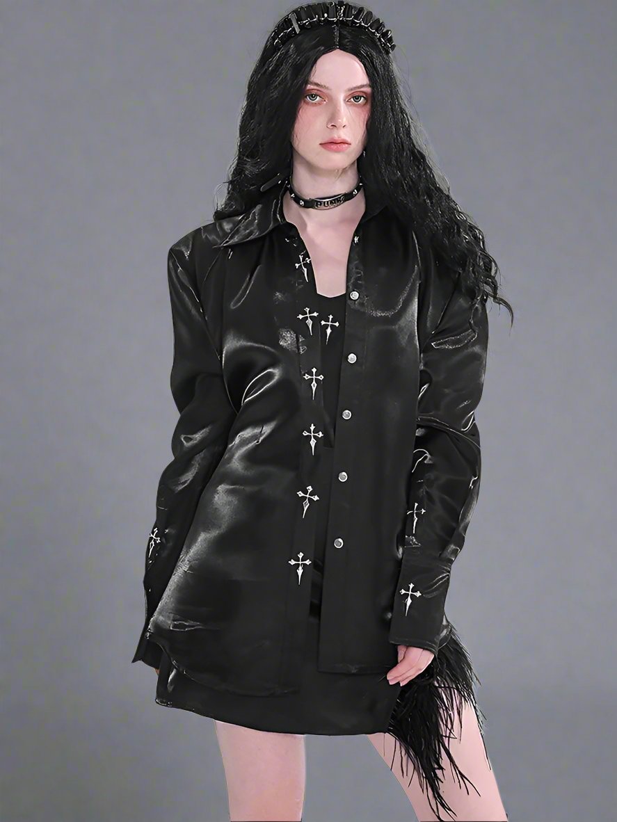 Metal Silver-Black fitted waist shirt