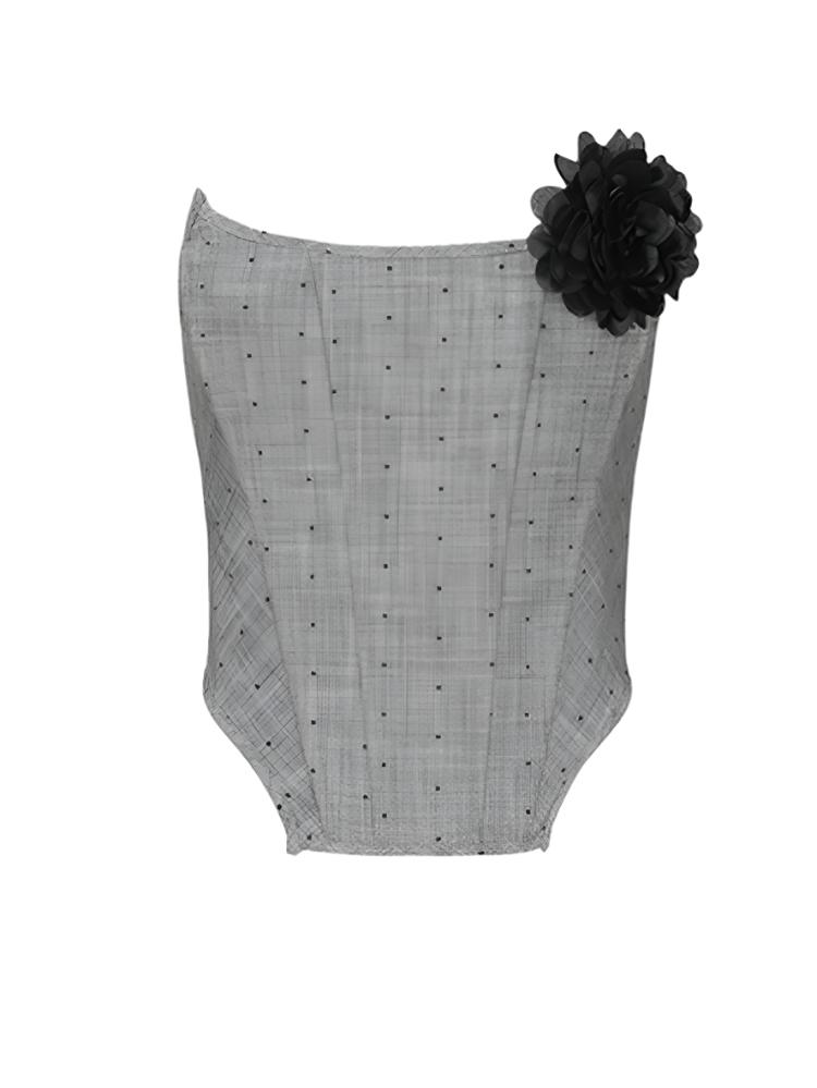 Rose Brooch Polka Dot Corset with Dual-Waist Loose Trousers