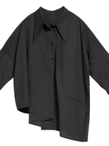 Pleated lapel three-quarter sleeve shirt