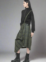 Contrast check straps long skirt