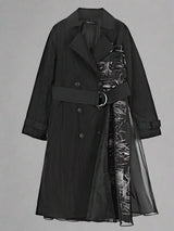 Black long trench coat with belt