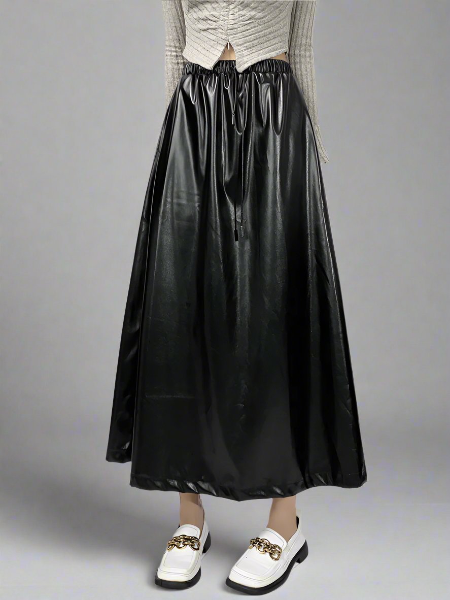 Retro PU leather umbrella skirt