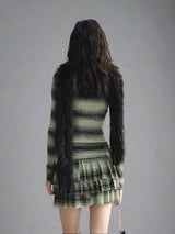 Fruit Green Striped Ruffle Knitted Dress