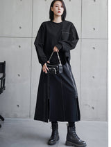 Irregular multi-zip panel midi skirt