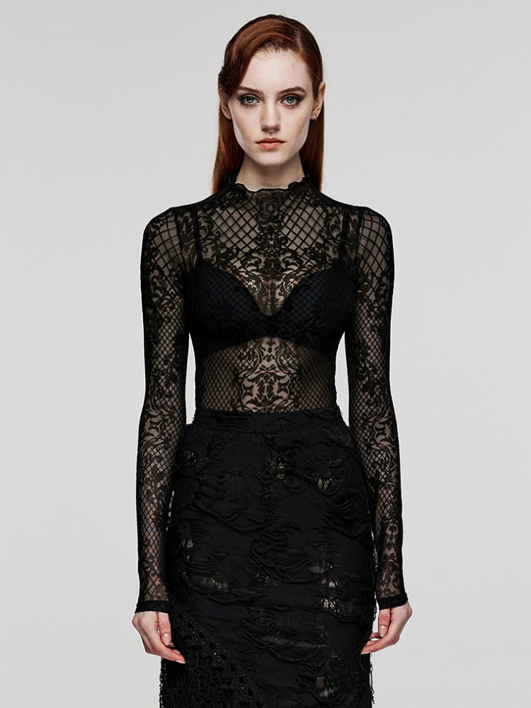 Cut-out see-through goth simple shirt