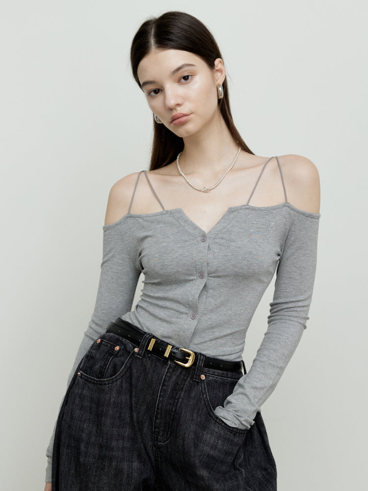 Slim cardigan with off-the-shoulder top