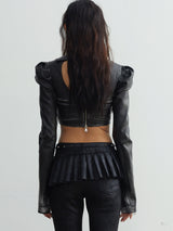 Rubbed gradient faux-leather short coat