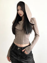 Retro Khaki hooded T-shirt